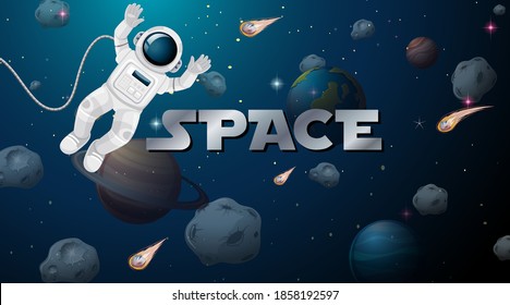 Astronaut in space scene illustration