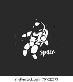Astronaut in space, science and technology, spacesuit, helmet, uniform, alien, planet, black background, vector illustration
