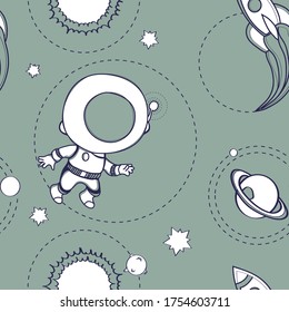 Astronaut in space seamless pattern