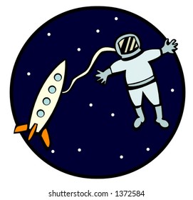 astronaut with space ship and stars in the background illustration