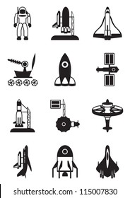 Astronaut, space shuttle and spaceship - vector illustration