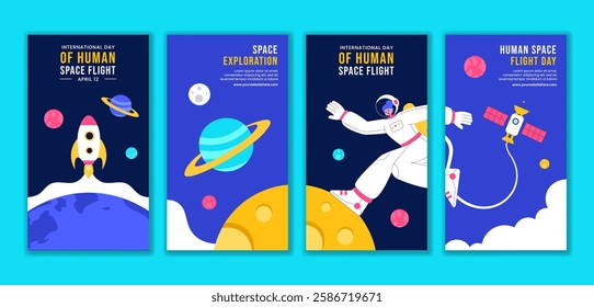 Astronaut in Space Social Media Stories Template for Human Space Flight Celebration