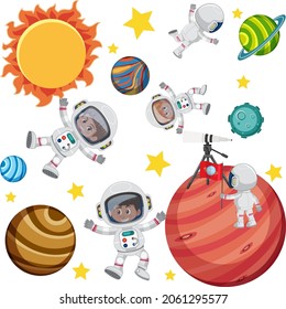 Astronauta en la ilustración del sistema solar espacial