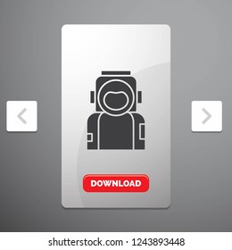 astronaut, space, spaceman, helmet, suit Glyph Icon in Carousal Pagination Slider Design & Red Download Button