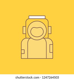 astronaut, space, spaceman, helmet, suit Flat Line Filled Icon. Beautiful Logo button over yellow background for UI and UX, website or mobile application