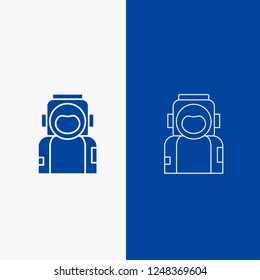 astronaut, space, spaceman, helmet, suit Line and Glyph web Button in Blue color Vertical Banner for UI and UX, website or mobile application