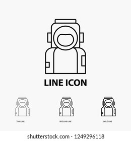 astronaut, space, spaceman, helmet, suit Icon in Thin, Regular and Bold Line Style. Vector illustration