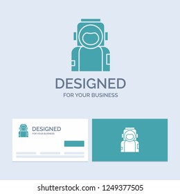 astronaut, space, spaceman, helmet, suit Business Logo Glyph Icon Symbol for your business. Turquoise Business Cards with Brand logo template.