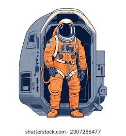 astronaut with space suit in capsule isolated