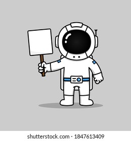 Astronauta con traje espacial llevando cartel de protesta