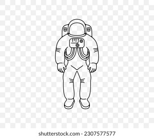 Astronaut in a space suit in space, linear graphic design. Exploration of the planet, outer space, science, astronomy and universe, vector design and illustration