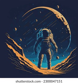 Astronaut in space. Astronaut In a space suit on the planet. Vector illustration of an astronaut.