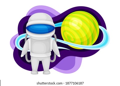 Astronaut in Space Suit and Solar System Planet Vector Illustration