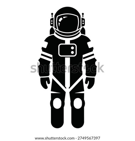 Astronaut in a space suit standing alone in black and white illustration icon