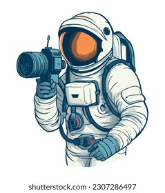 astronaut with space suit using camera isolated