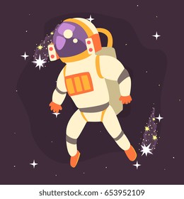 Astronaut in space suit working in open Space