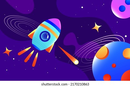 Astronaut in space suit working in space with universe and planet in background, moon day for man, world space day, vector illustration