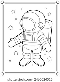 Astronauta en el espacio adecuado para la Ilustración vectorial de página para colorear de los niños