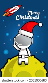 Astronaut and space themed merry christmas card