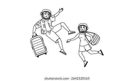 astronaut space tourism vector. travel galaxy, planet science, ship future astronaut space tourism character. people black line pencil drawing illustration