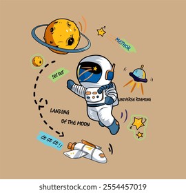 
astronaut in space t-shirt graphic design vector illustration 