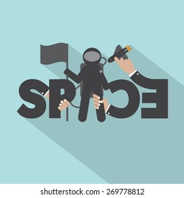 Astronaut With Space Typography Design Vector Illustration