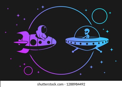 astronaut in space with UFO illustration