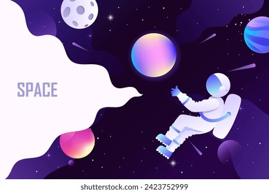 Astronaut in space. Vector banner. Place for text