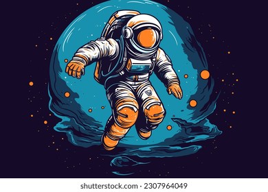 Astronaut im All. Vektorgrafik.