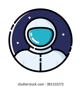 Astronaut in space, vector illustration, outline icon.