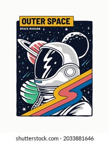 An astronaut in space. Vector illustration for t-shirt prints, posters and other uses.