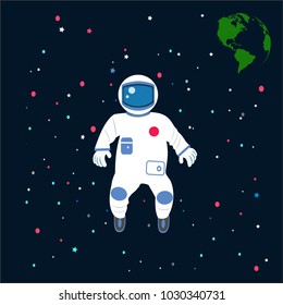 Astronaut in space. Vector illustration.Over blue background.