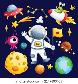 Astronaut And Space Watercolor Clipart Set 