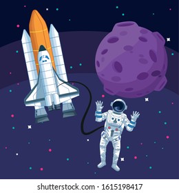 astronaut spacecraft moon galaxy space exploration vector illustration