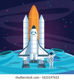 astronaut spacecraft on moon space exploration vector illustration