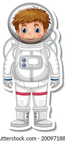Astronaut or spaceman cartoon character in sticker style illustration
