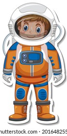 Astronaut or spaceman cartoon character in sticker style illustration