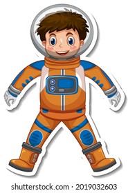 Astronaut or spaceman cartoon character in sticker style illustration