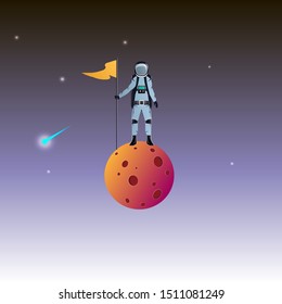 Astronaut. Spaceman on the planet, vector illustration