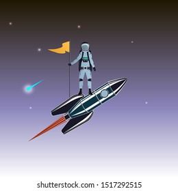 Astronaut. Spaceman on a rocket. Vector illustration