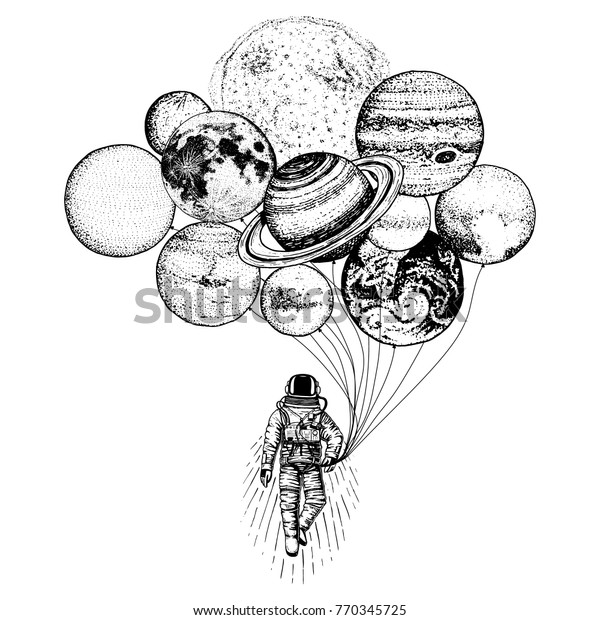 Astronaut Spaceman Planets Solar System Astronomical Stock Vector ...