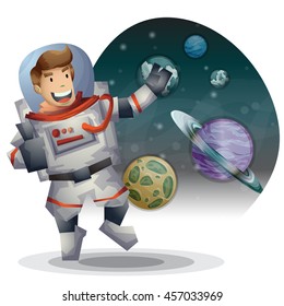 astronaut spaceman vector cartoon with separated layers for game and animation, game design asset