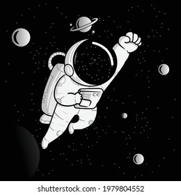 Astronaut Raumfahrer Vektorsymbol Illustration. Spaceman Mascot Cartoon Charakter. Science Icon Konzept isoliert. Flacher Cartoon-Stil geeignet für Web-Landing-Page, Banner, Flyer, Aufkleber, Karte