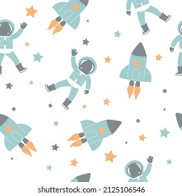 Astronaut and spaceship decoration seamless repeating pattern texture background design for fashion fabrics, textile graphics, prints etc
