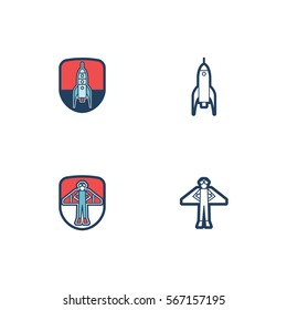 Astronaut Spaceship Icon Logo Vector Set Element