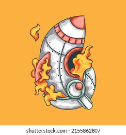 astronaut spaceship illustration with fire
