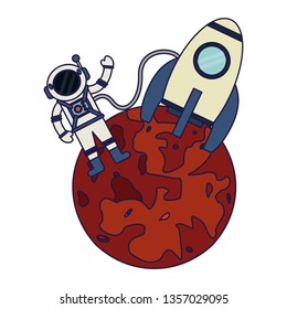 Astronaut and spaceship on mars