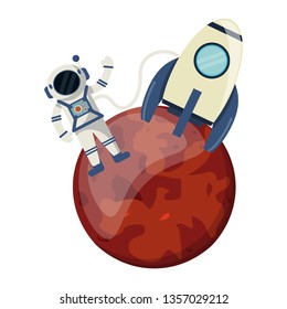 Astronaut and spaceship on mars