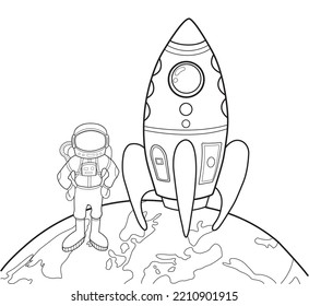 astronaut and spaceship over planet earth