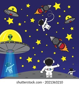 
Astronaut and spaceship in space illustration vector